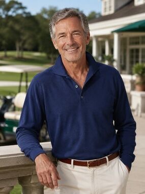 Biella Luxe Made in Italy Navy Knit Polo Sweater L Quiet Luxury Preppy